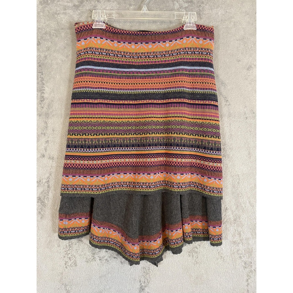 Peruvian Made Skirt Medium Gray Multicolor Baby Alpaca Knit Asymmetrical Layered